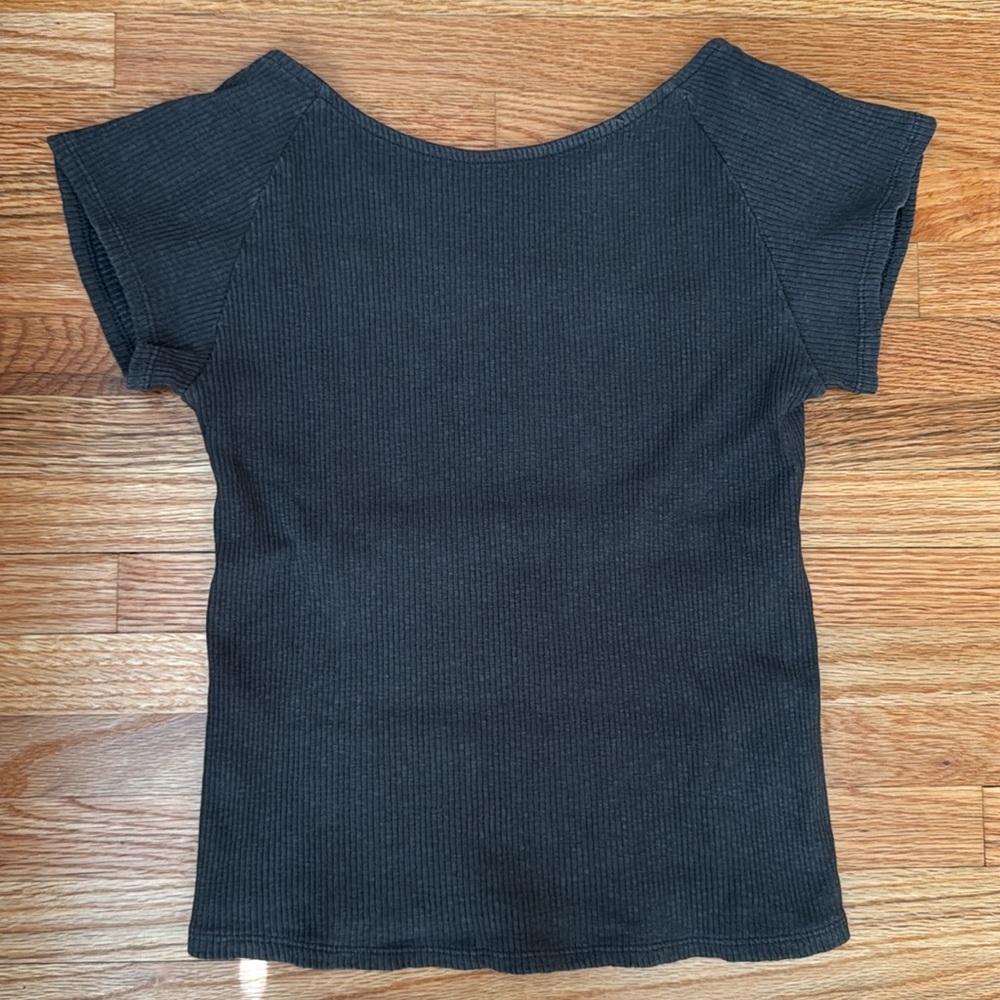 Aerie Ribbed Open Back Scoop Neck Tee S Charcoal Gray